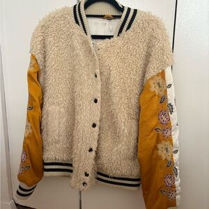 Free People Embroidered Sherpa Varsity Jacket